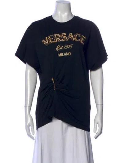 Pre-owned Versace Graphic Print Crew Neck T-shirt In Black