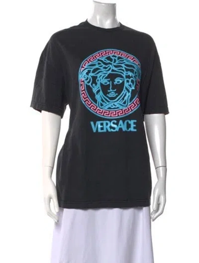 Pre-owned Versace Graphic Print Crew Neck T-shirt In Black