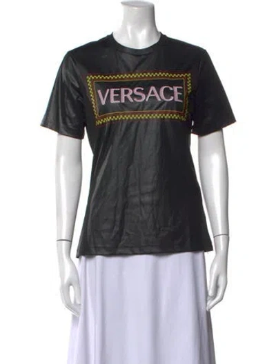 Pre-owned Versace Graphic Print Crew Neck T-shirt In Black/pink