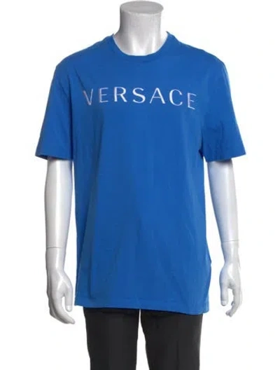 Pre-owned Versace Graphic Print Crew Neck T-shirt In Blue