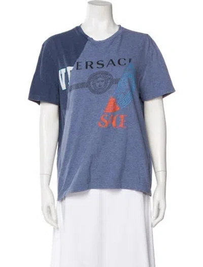 Pre-owned Versace Graphic Print Crew Neck T-shirt In Blue