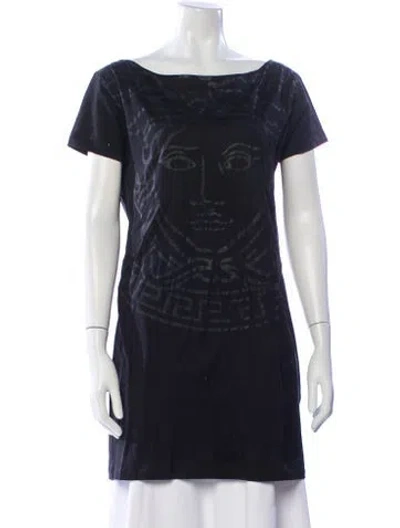 Pre-owned Versace Graphic Print Crew Neck T-shirt In Blue