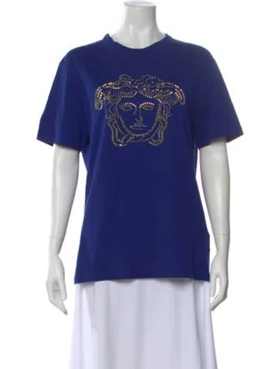 Pre-owned Versace Graphic Print Crew Neck T-shirt In Blue
