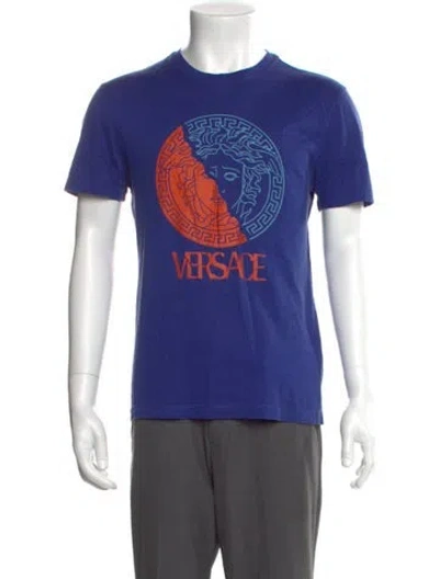 Pre-owned Versace Graphic Print Crew Neck T-shirt In Blue