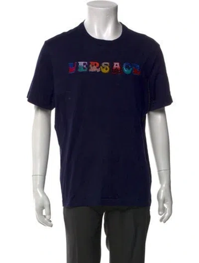 Pre-owned Versace Graphic Print Crew Neck T-shirt In Blue
