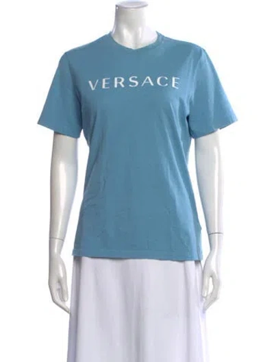 Pre-owned Versace Graphic Print Crew Neck T-shirt In Blue