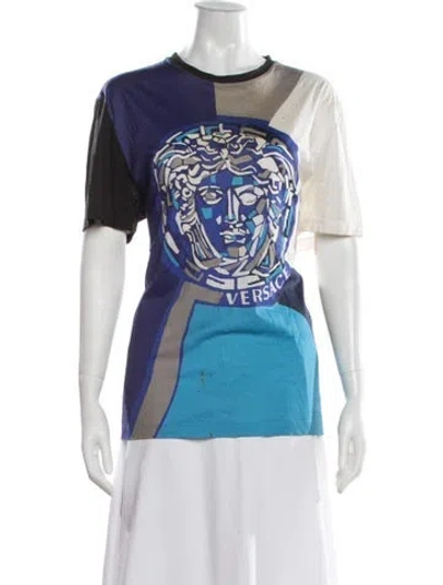 Pre-owned Versace Graphic Print Crew Neck T-shirt In Blue