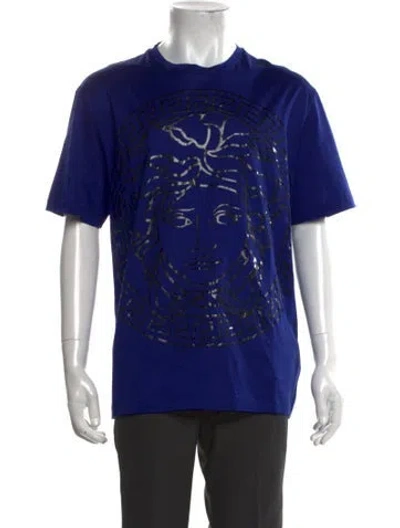 Pre-owned Versace Graphic Print Crew Neck T-shirt In Blue