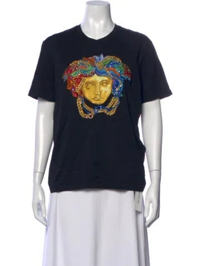 Pre-owned Versace Graphic Print Crew Neck T-shirt In Blue