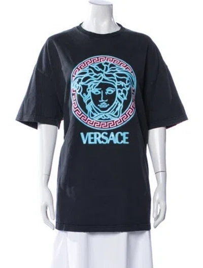 Pre-owned Versace Graphic Print Crew Neck T-shirt In Blue