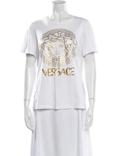 Pre-owned Versace Graphic Print Crew Neck T-shirt In Metallic/white