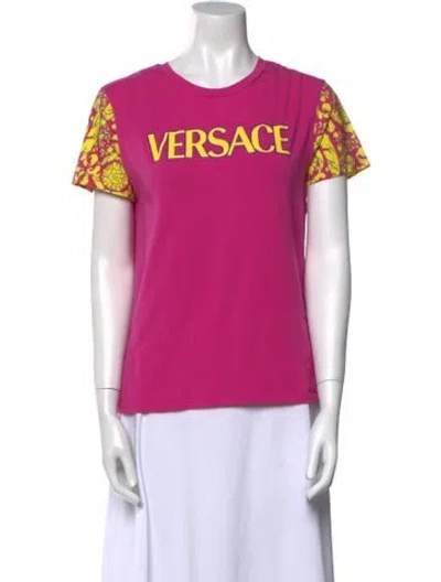 Pre-owned Versace Graphic Print Crew Neck T-shirt In Pink