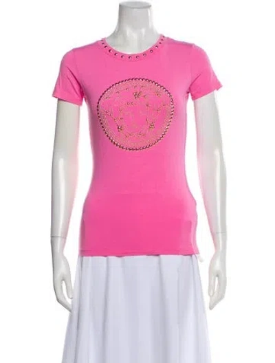 Pre-owned Versace Graphic Print Crew Neck T-shirt In Pink
