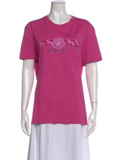 Pre-owned Versace Graphic Print Crew Neck T-shirt In Pink