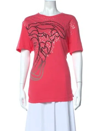 Pre-owned Versace Graphic Print Crew Neck T-shirt In Pink