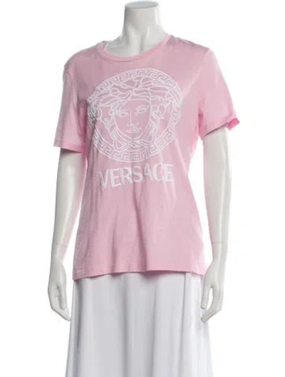 Pre-owned Versace Graphic Print Crew Neck T-shirt In Pink