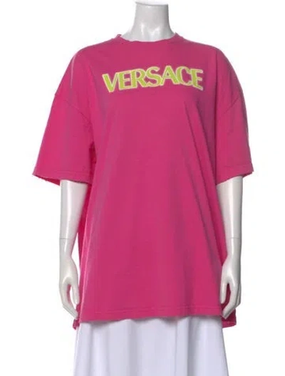 Pre-owned Versace Graphic Print Crew Neck T-shirt In Pink