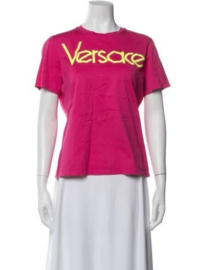 Pre-owned Versace Graphic Print Crew Neck T-shirt In Pink