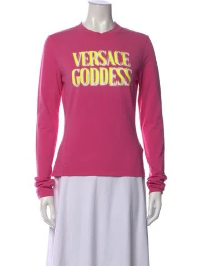 Pre-owned Versace Graphic Print Crew Neck T-shirt In Pink