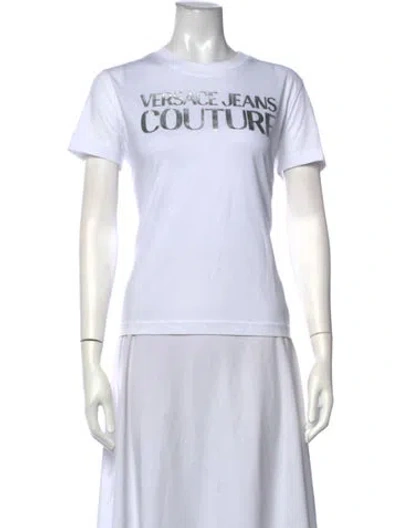Pre-owned Versace Graphic Print Crew Neck T-shirt In Silver/white