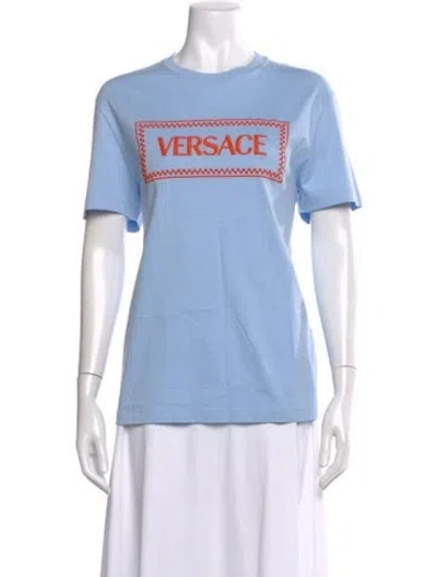 Pre-owned Versace Graphic Print Crew Neck T-shirt W/ Tags In Blue