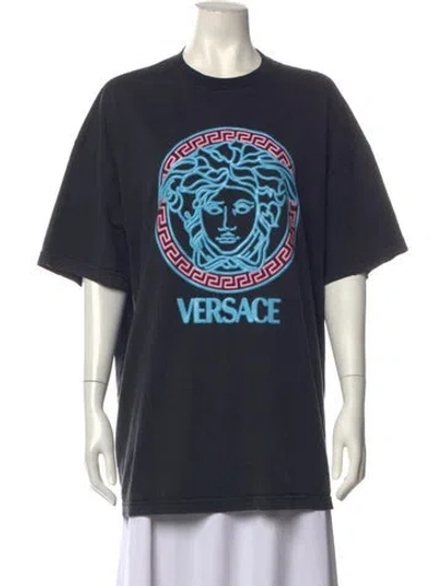 Pre-owned Versace Graphic Print Crew Neck T-shirt W/ Tags In Blue