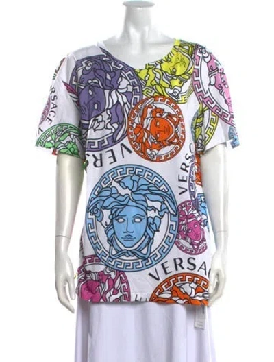 Pre-owned Versace Graphic Print Crew Neck T-shirt In White