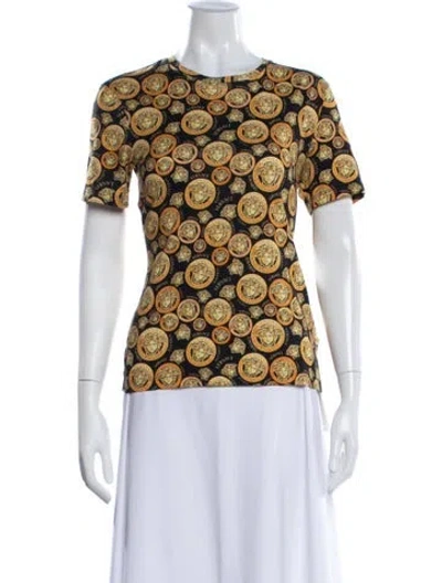 Pre-owned Versace Graphic Print Crew Neck T-shirt In Yellow