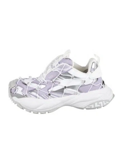 Pre-owned Versace Graphic Print Crystal Embellishments Chunky Sneakers W/ Tags In Silver