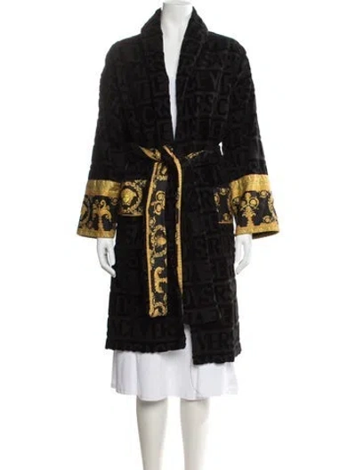 Pre-owned Versace Graphic Print Crystal Embellishments Robe In Black
