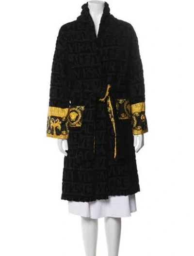 Pre-owned Versace Graphic Print Crystal Embellishments Robe In Black