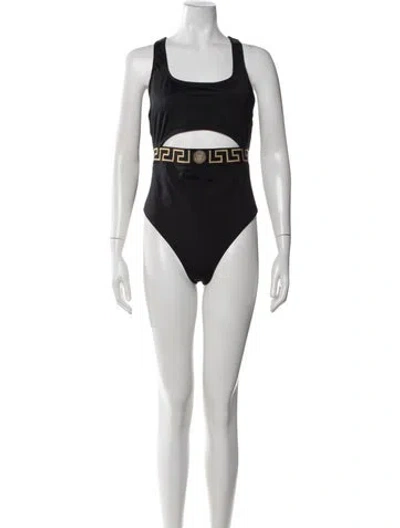 Pre-owned Versace Graphic Print Cutout Accent One-piece W/ Tags In Black/gold