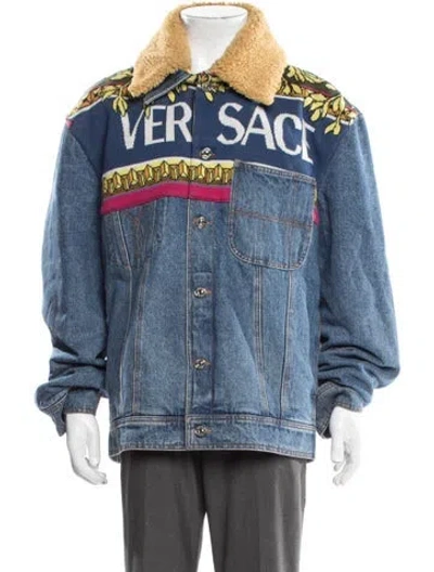 Pre-owned Versace Graphic Print Denim Jacket In Blue