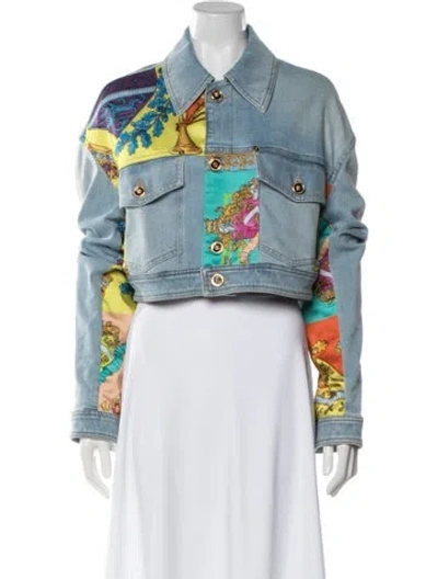 Pre-owned Versace Graphic Print Denim Jacket In Blue