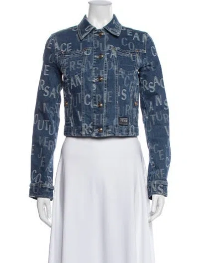 Pre-owned Versace Graphic Print Denim Jacket In Blue