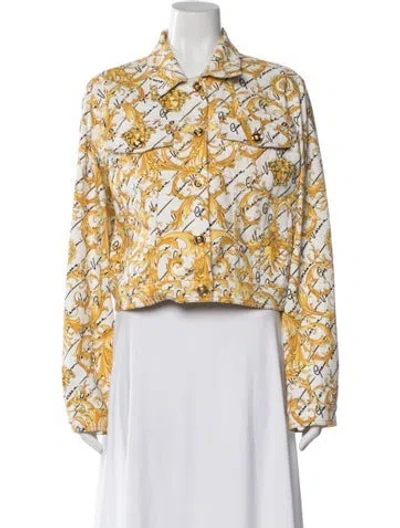 Pre-owned Versace Graphic Print Denim Jacket In White