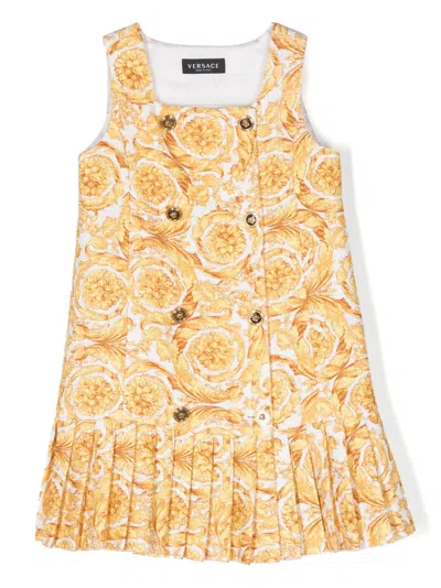 Versace Kids' Baroque Print Cotton & Viscose Dress In Multicolour