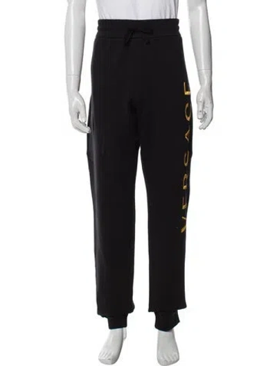 Pre-owned Versace Graphic Print Embroidered Accent Lounge Bottoms In Black
