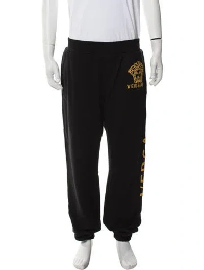 Pre-owned Versace Graphic Print Embroidered Accent Lounge Bottoms In Black