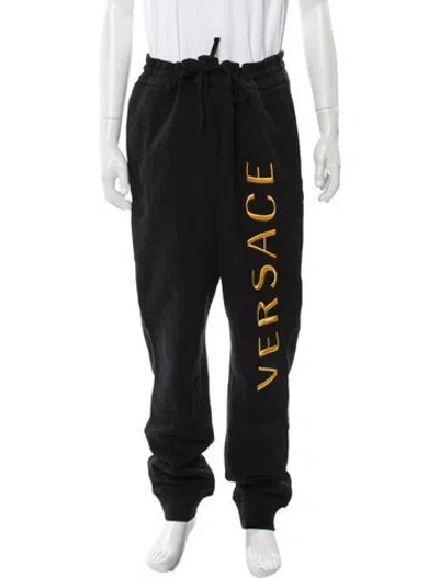 Pre-owned Versace Graphic Print Embroidered Accent Lounge Bottoms W/ Tags In Black