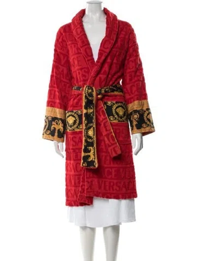 Pre-owned Versace Graphic Print Embroidered Accent Robe In Red