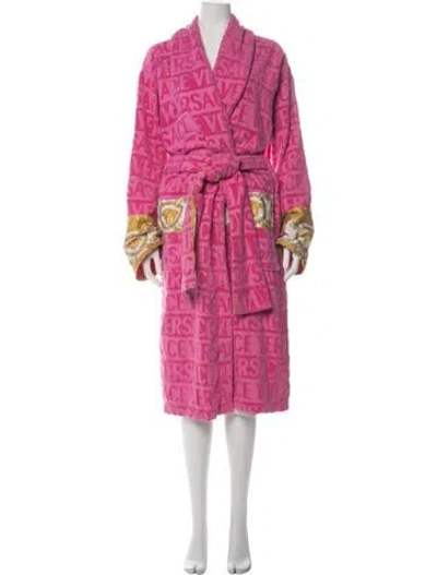 Pre-owned Versace Graphic Print Embroidered Accent Robe In Red