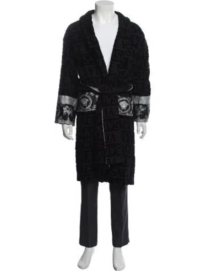Pre-owned Versace Graphic Print Embroidered Accent Robe In Black