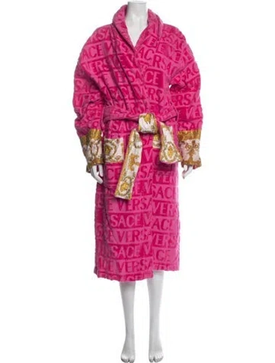 Pre-owned Versace Graphic Print Embroidered Accent Robe In Pink
