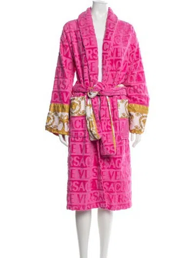 Pre-owned Versace Graphic Print Embroidered Accent Robe In Pink