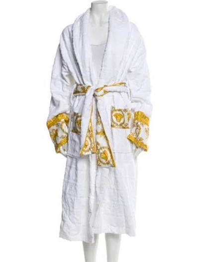 Pre-owned Versace Graphic Print Embroidered Accent Robe In White
