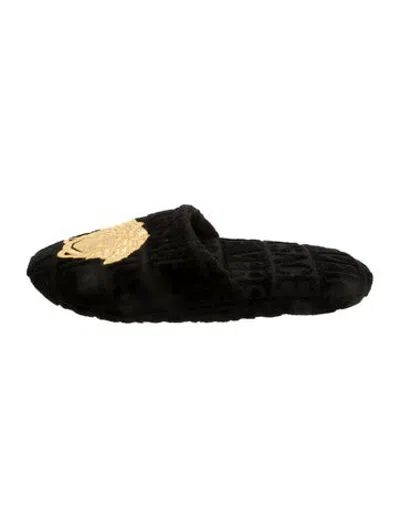 Pre-owned Versace Graphic Print Embroidered Accent Slippers In Black