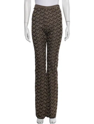 Pre-owned Versace Graphic Print Flared Pants W/ Tags In Black