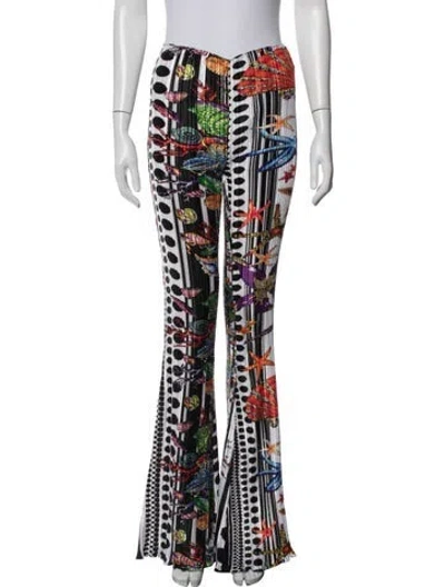 Pre-owned Versace Graphic Print Flared Pants In White