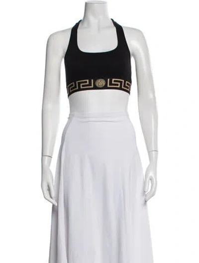 Pre-owned Versace Graphic Print Halterneck Sports Bra In Black